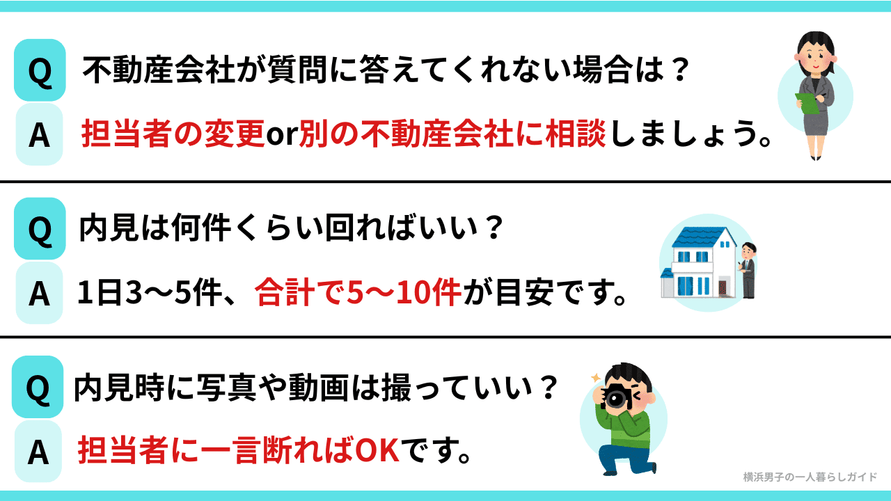 一人暮らしの内見時に聞くことに関するよくある質問