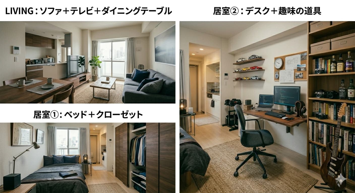 2LDKで趣味部屋を確保するレイアウト