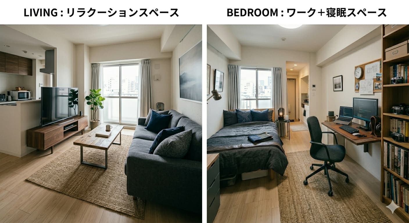 1LDKで仕事と生活を分けるレイアウト