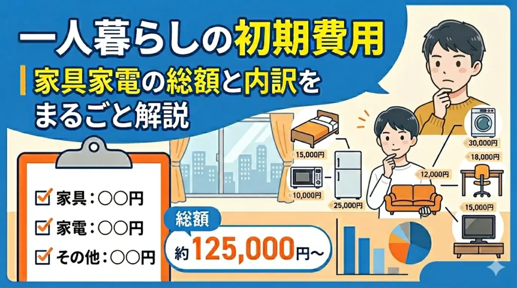 一人暮らしの初期費用｜家具家電の総額と内訳をまるごと解説（記事サムネイル）