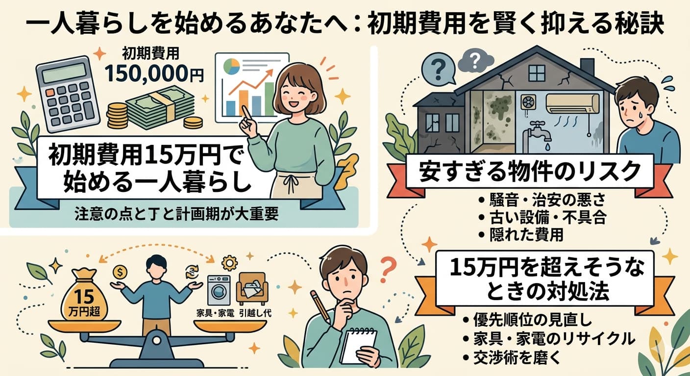 初期費用15万円で始める一人暮らしの注意点｜安すぎる物件のリスクと15万円超過時の対処法