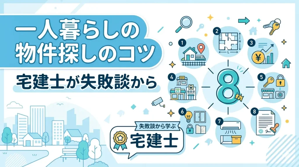 一人暮らしの物件探しのコツ8選を宅建士が失敗談から解説する記事のサムネイル