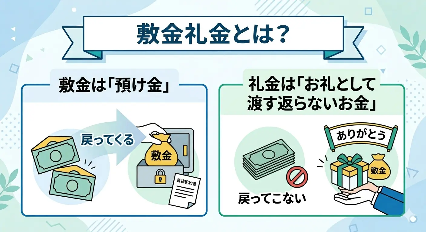 敷金礼金とは？敷金は退去時に戻ってくる預け金、礼金はお礼として渡す返らないお金