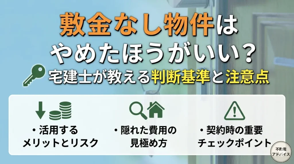 敷金なし物件はやめたほうがいい？宅建士が教える判断基準と注意点のアイキャッチ画像