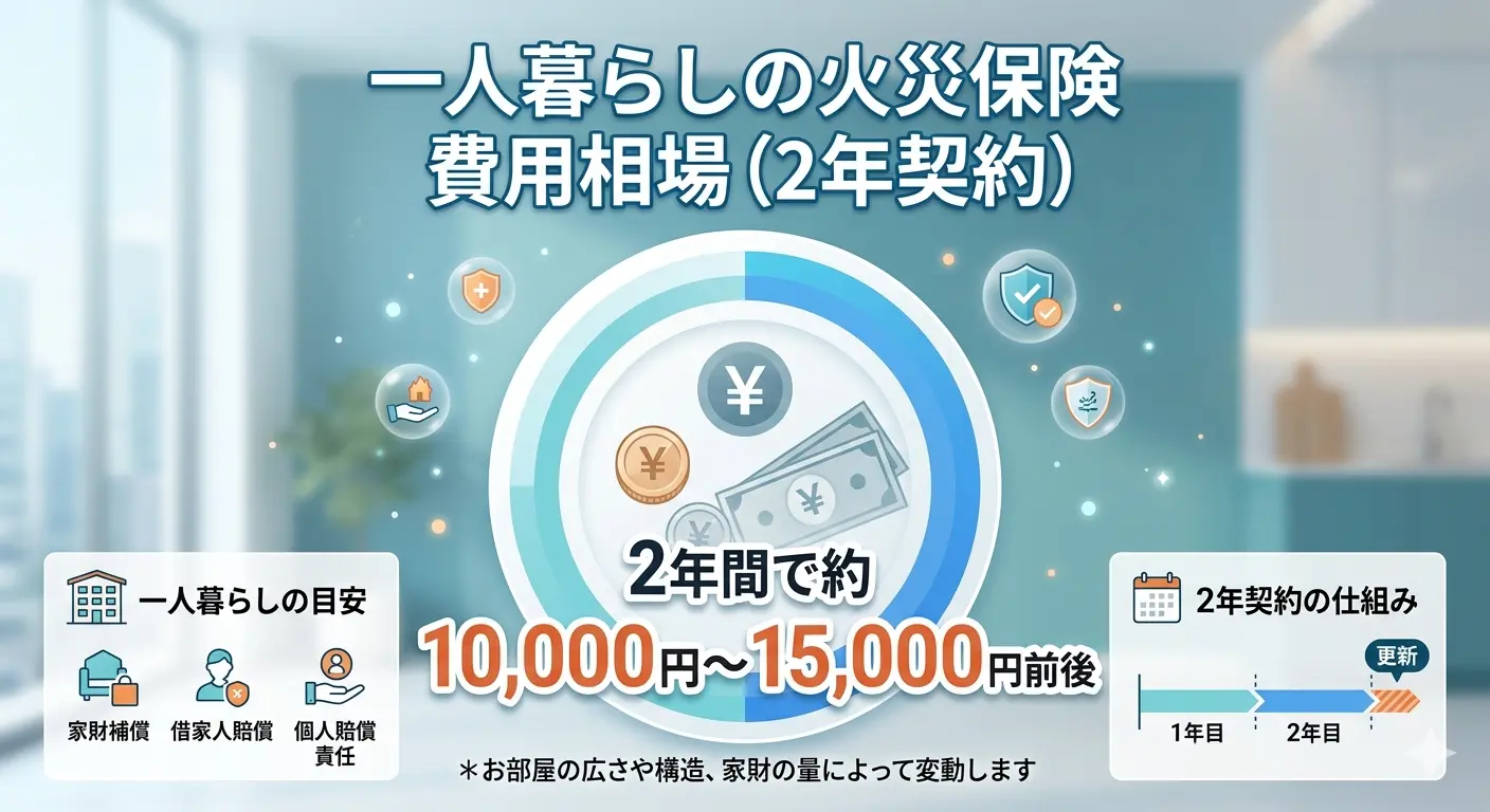 一人暮らしの賃貸火災保険の費用相場。2年契約で約10,000〜15,000円前後