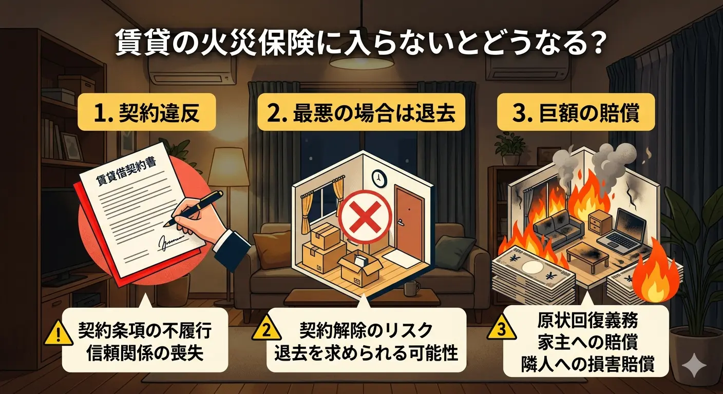 賃貸の火災保険に入らないリスク。契約違反・退去・巨額賠償の3つ