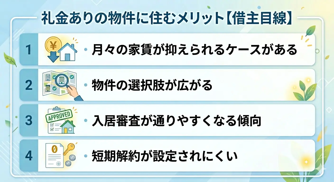 礼金あり物件に住む借主側の4つのメリット一覧