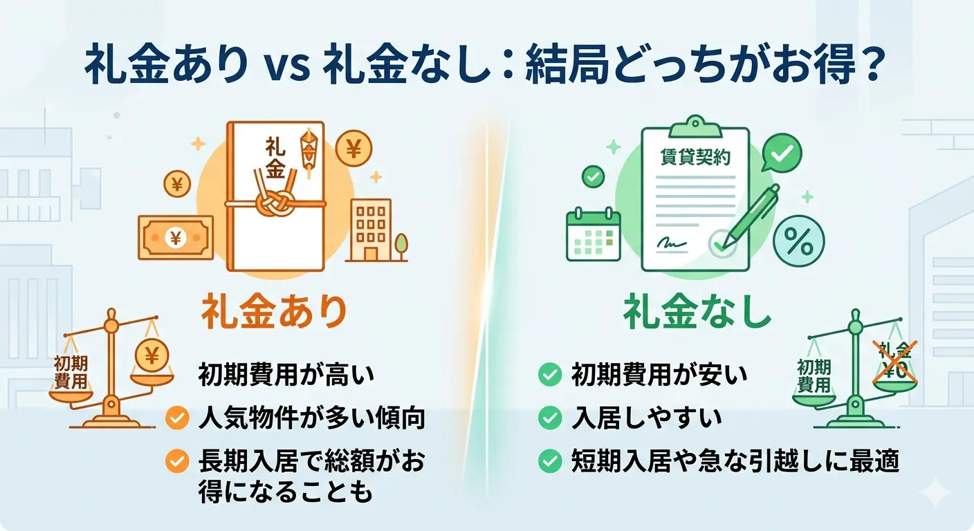 礼金あり物件と礼金なし物件の特徴比較(初期費用・物件傾向・向いている人)