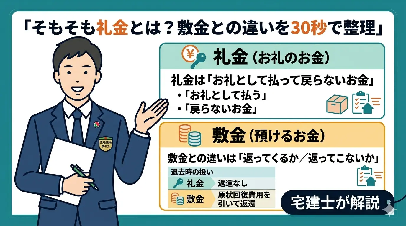 礼金とは?敷金との違いを30秒で整理した比較図