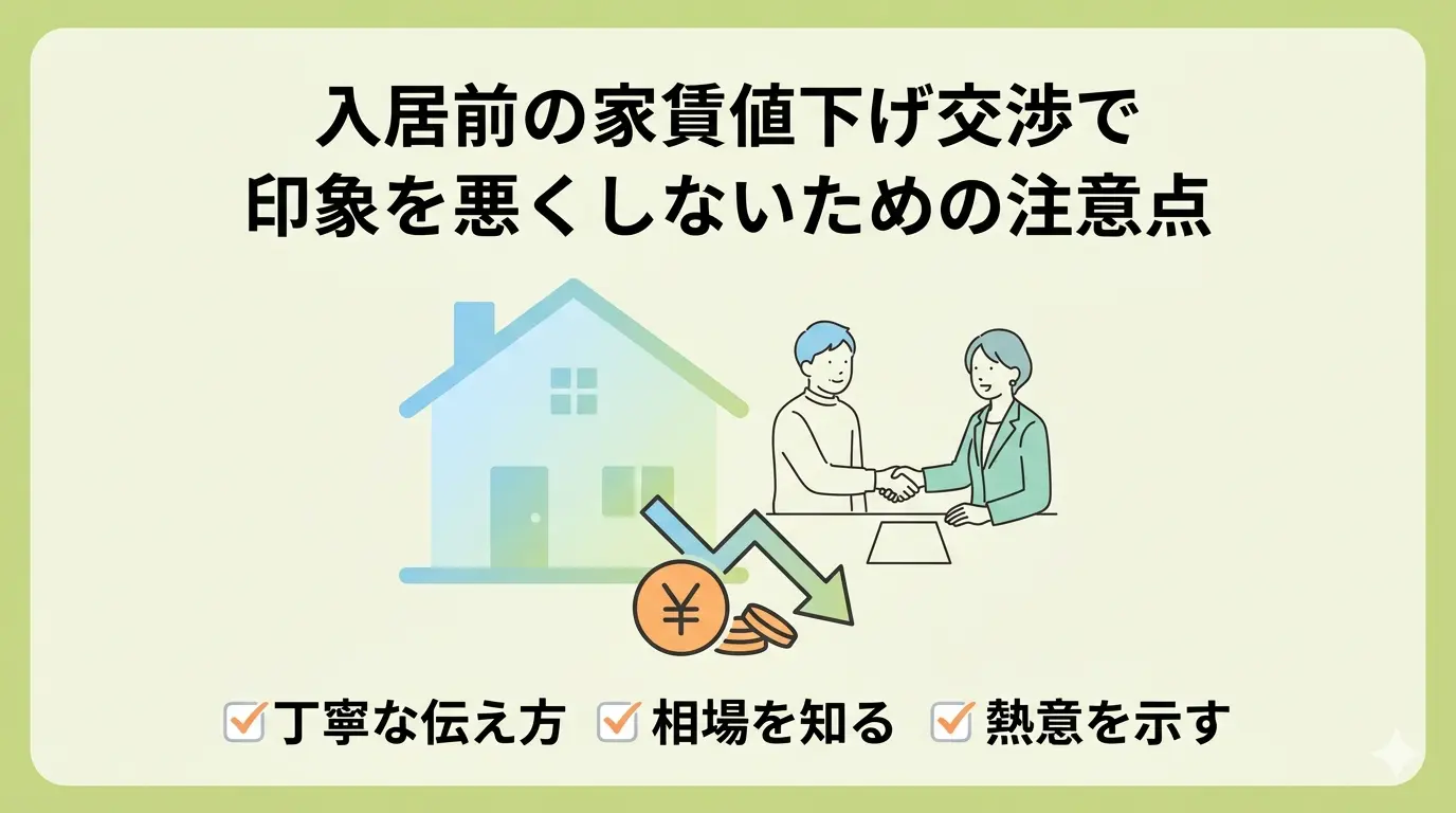 入居前の家賃値下げ交渉で印象を悪くしない注意点：丁寧な伝え方・相場を知る・熱意を示すの3ポイント