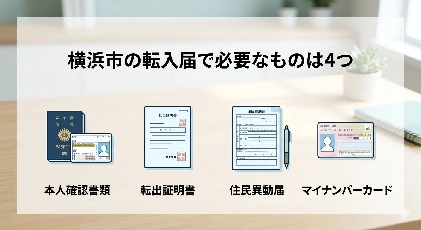 横浜市の転入届で必要なもの4点(本人確認書類・転出証明書・住民異動届・マイナンバーカード)