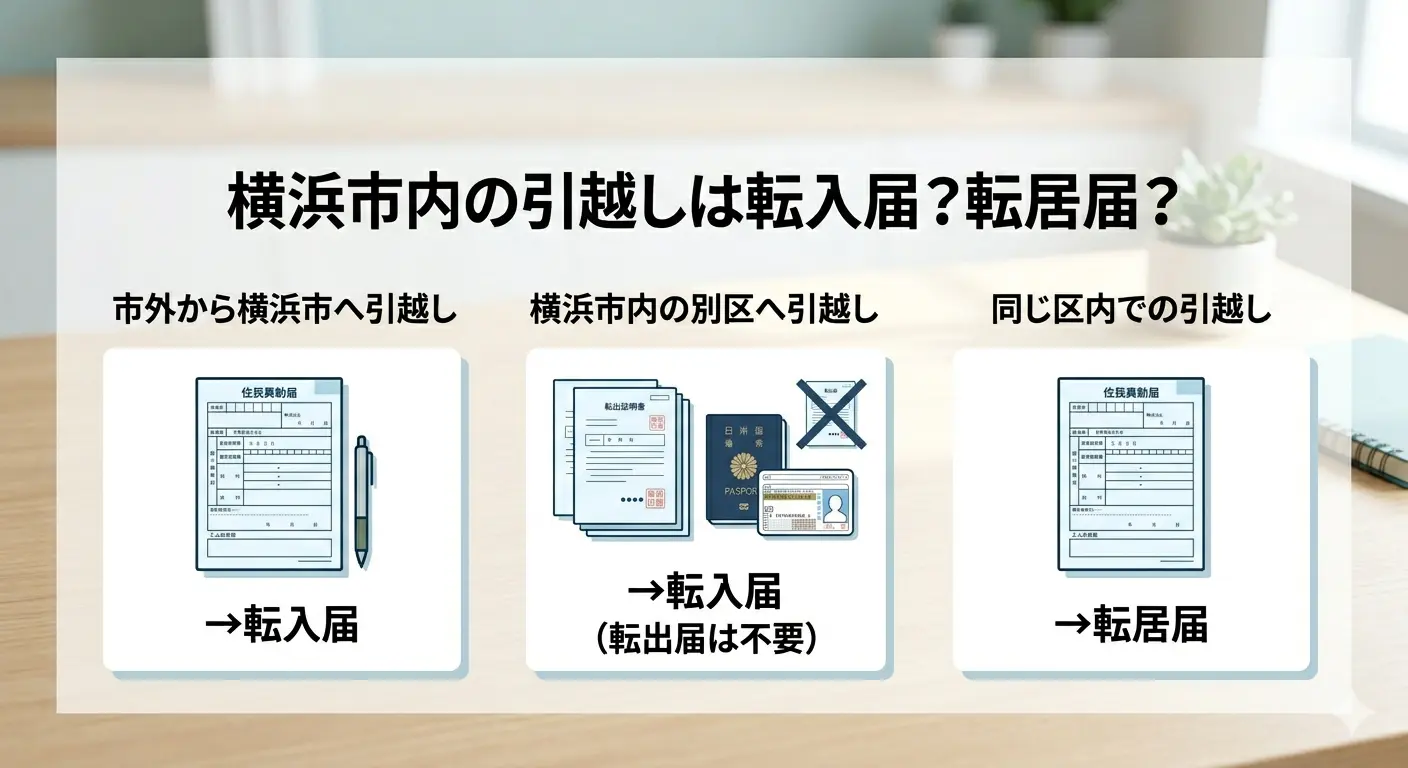 横浜市内の引越し3パターンと必要な届出(市外から転入届・市内別区から転入届・同じ区内から転居届)