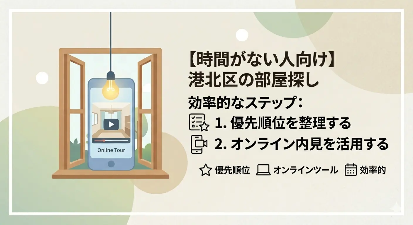 港北区の賃貸で一人暮らしの部屋探しを効率化する手順。優先順位を整理し、オンライン内見を活用するのが時間がない人向けのコツ