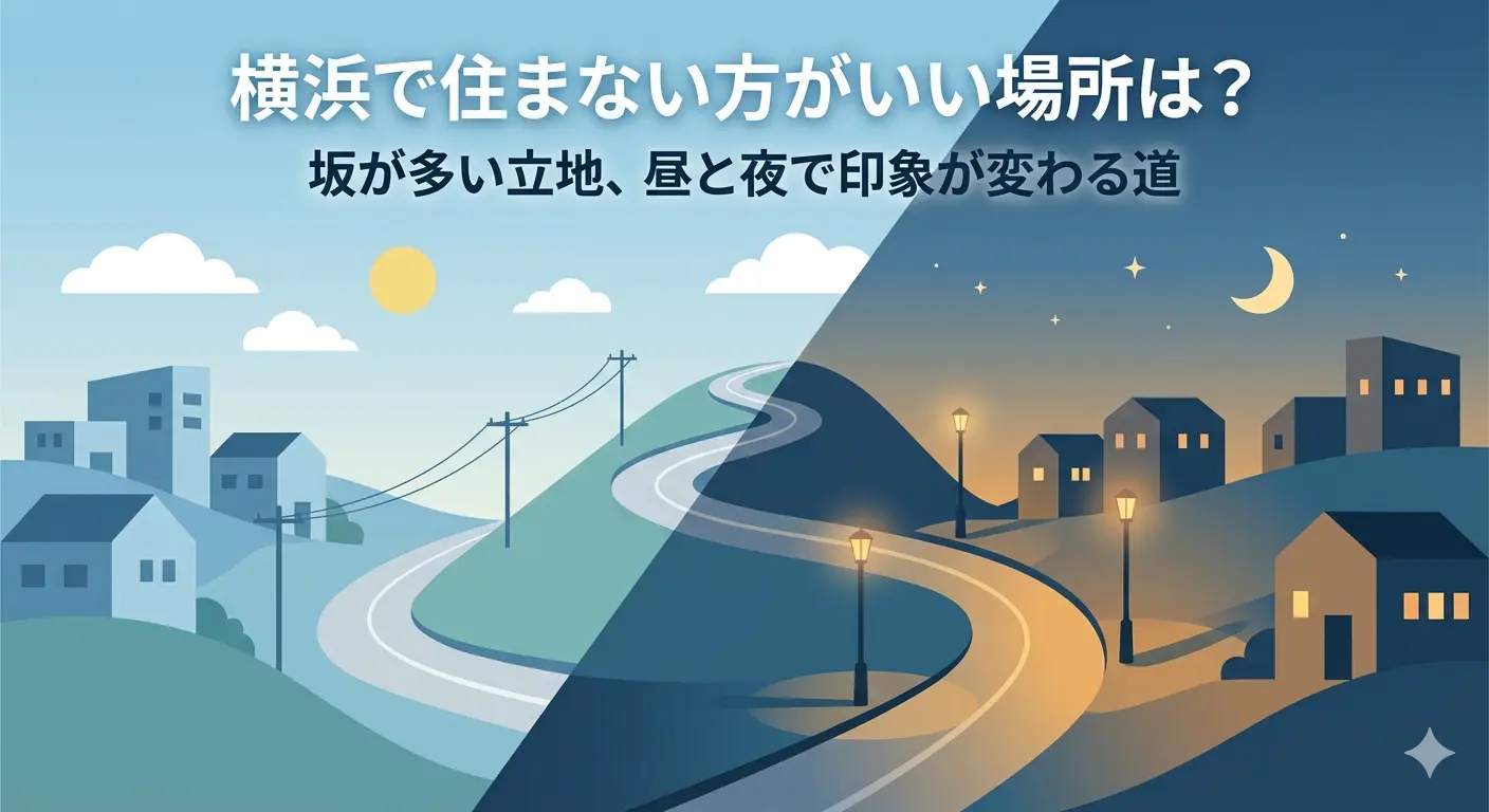 横浜で住まない方がいい場所は?坂が多い立地や昼と夜で印象が変わる道など、避ける基準を示す図解