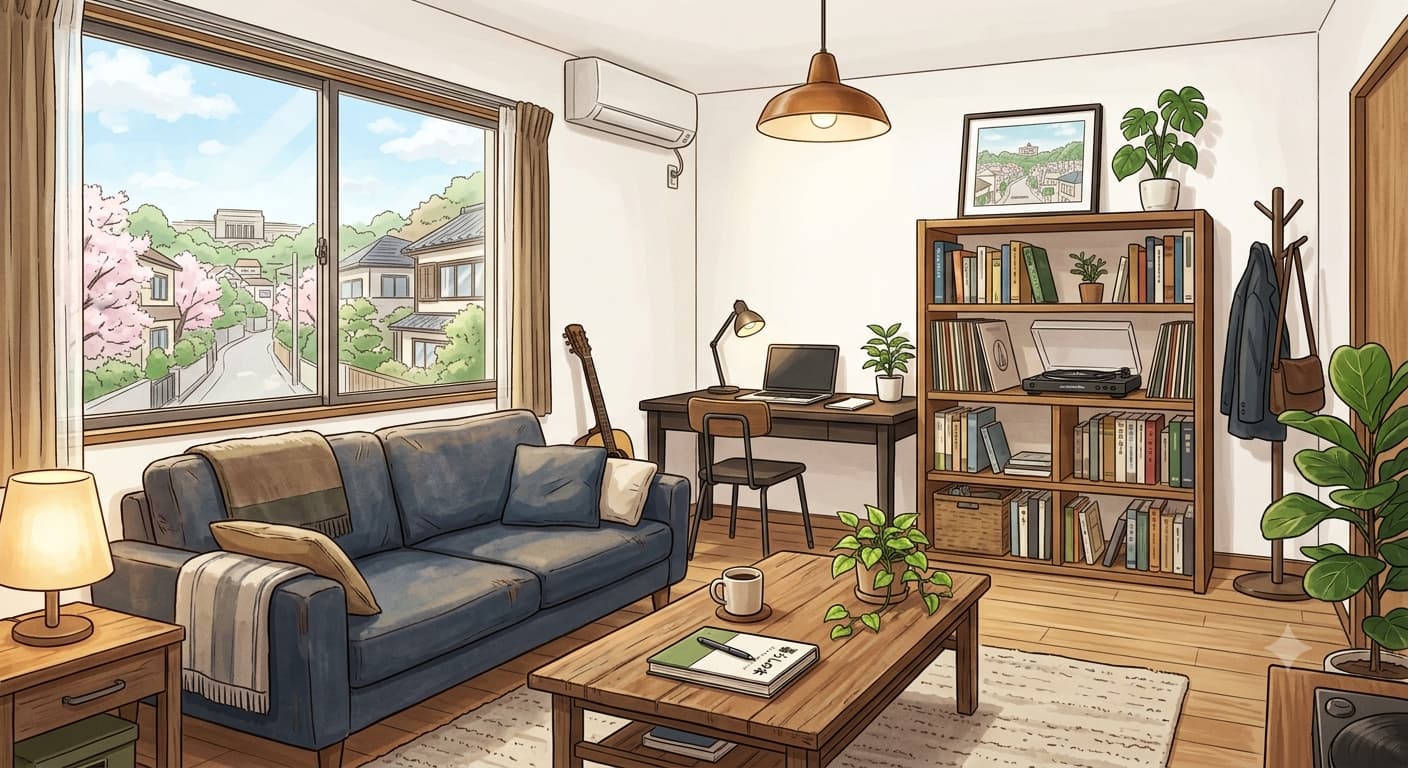 大倉山の一人暮らしのイメージ。窓から街並みが見える落ち着いた単身向けの部屋