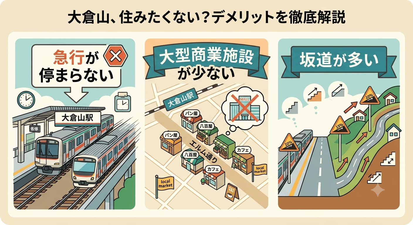 大倉山が住みたくないと言われる3つのデメリット。急行が停まらない・大型商業施設が少ない・坂道が多い