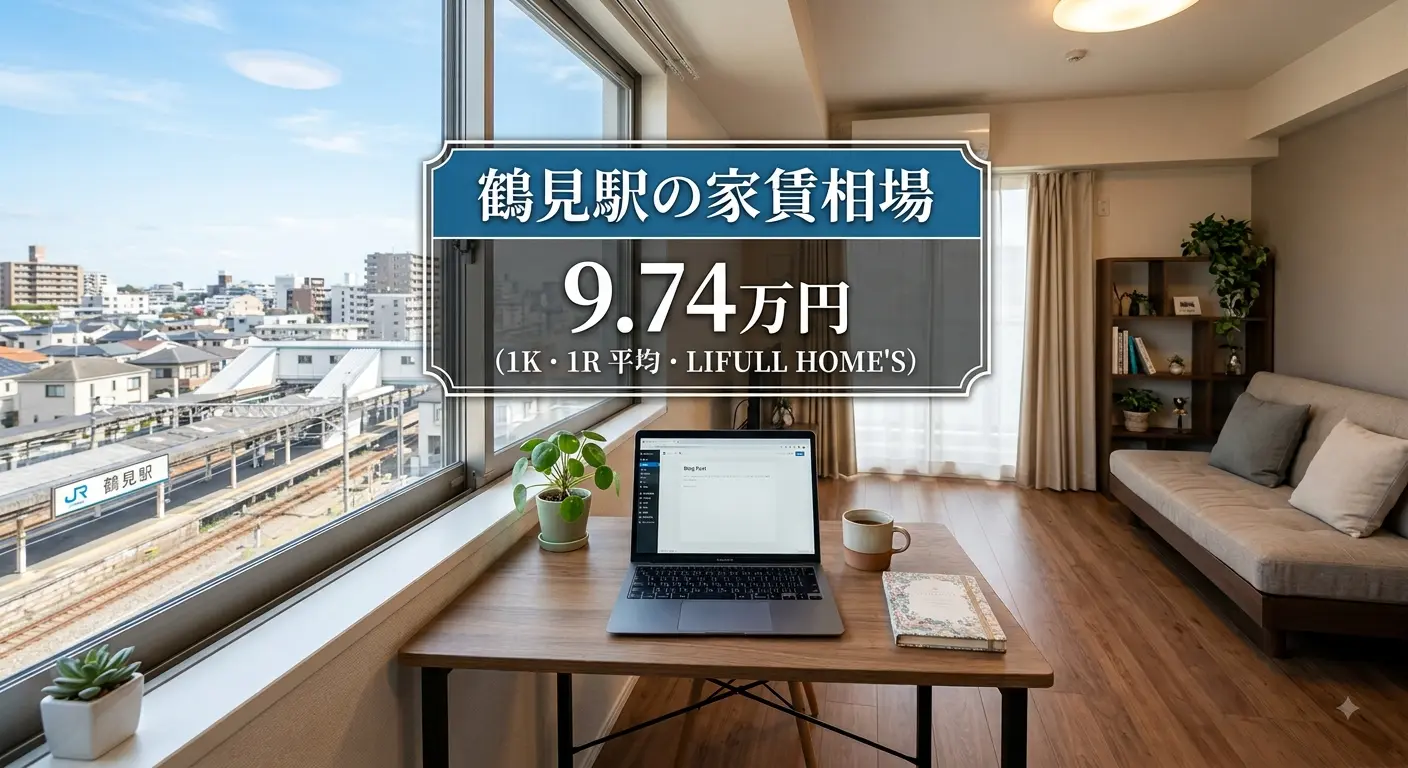 鶴見駅の家賃相場9.74万円を示す画像。ワンルームから1DKの平均でLIFULL HOME'S調べ